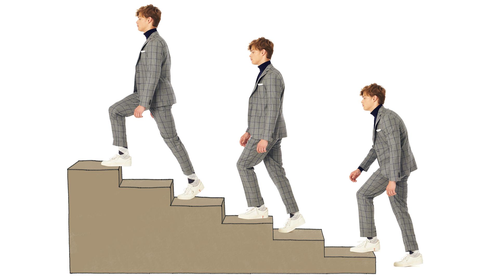 階段の1段飛ばしで姿勢調整！ カラダに負担をかけないオフィスの所作【姿勢チェック・ビジネスシーン編】