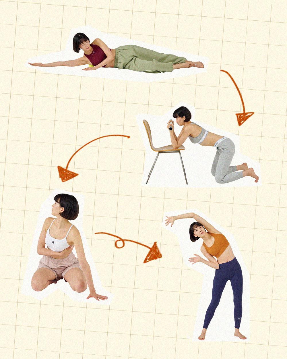 肩甲骨を動かすトレーニングしている女性