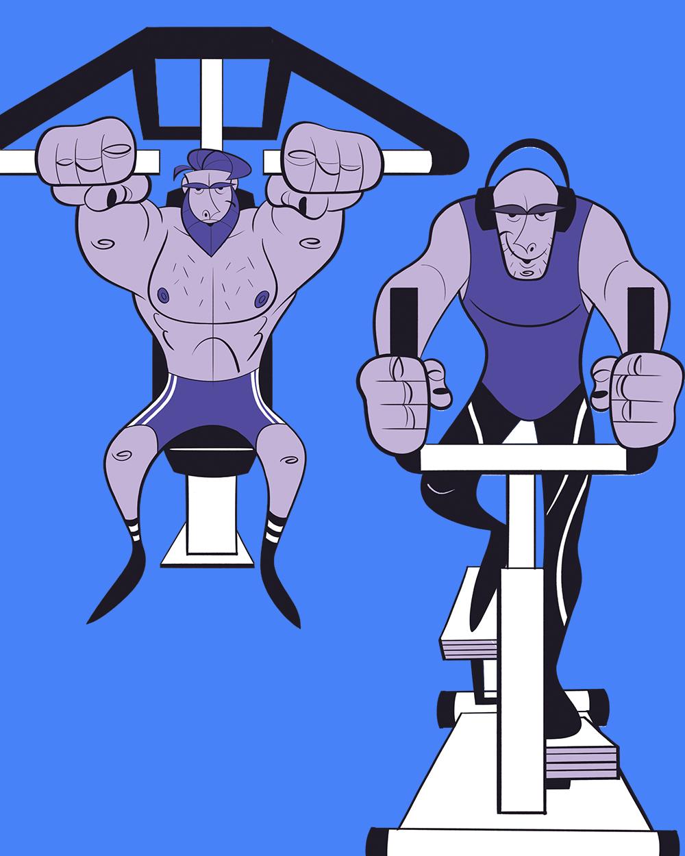 有酸素と筋トレをしているマッチョな男性のイラスト